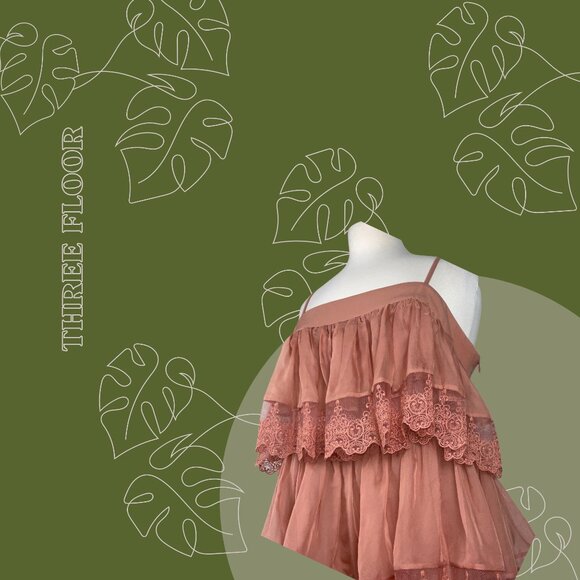 Anthropologie | Three Floor Ruffle Tiered Midi Dress in Rose Dawn | Size US 8/M - Picture 2 of 6